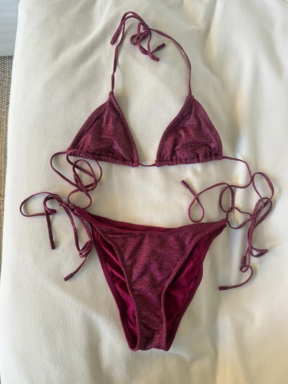 TRIANGL swimwear Shimmery Maroon Tie Triangle Bikini